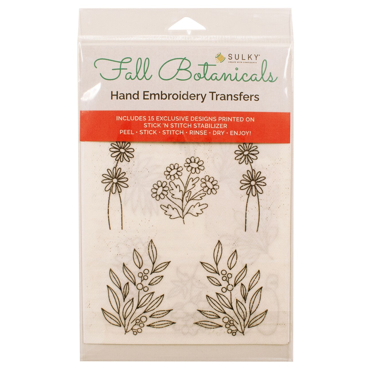 Sulky Stick 'n Stitch Water-Soluble Embroidery Transfers-Fall Botanicals